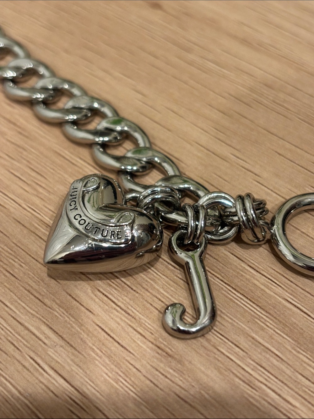Juicy Couture Silver Heart Charm Link Bracelet